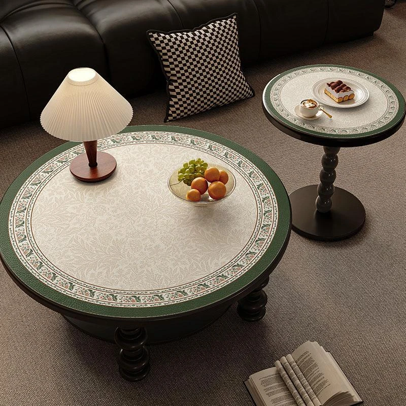 小茶几圆桌桌布美式轻奢高级感防水防油氛围感免洗皮革圆形桌垫