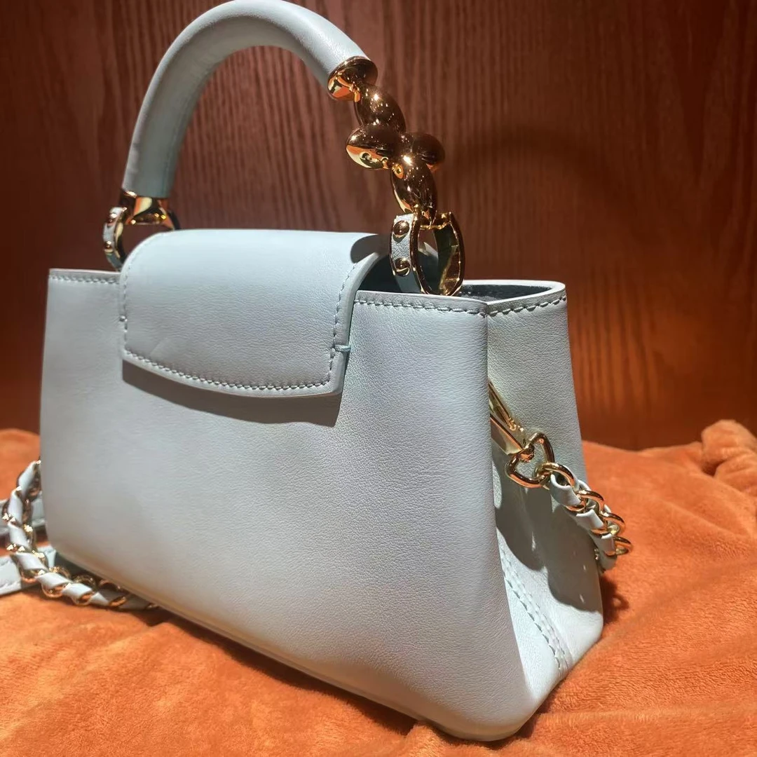 HIRMRIS手工真皮包21-551338-微风蓝花柄V露 21底长