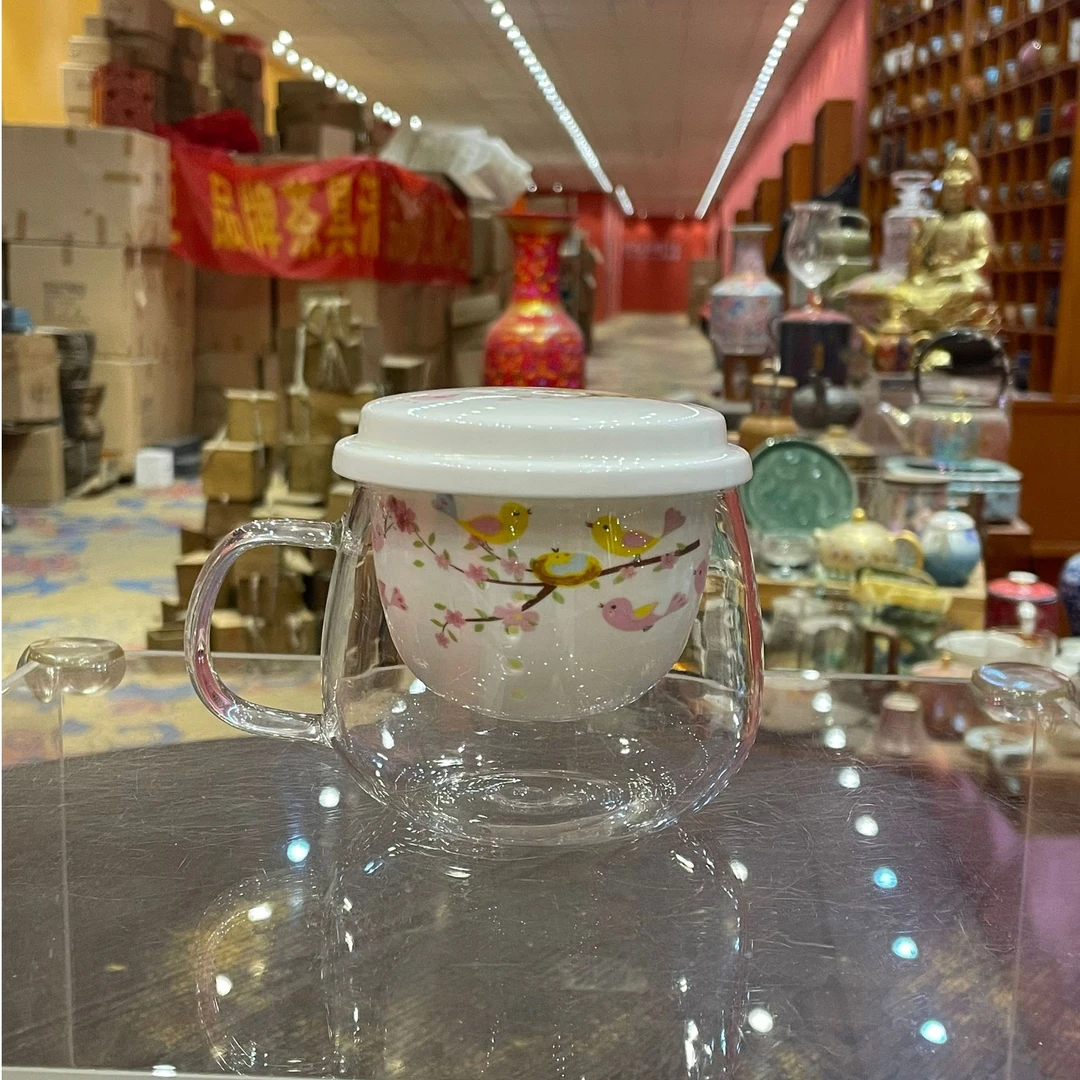 【闪购商品】喜上枝头玻璃底座办公杯，RT196HC4-1