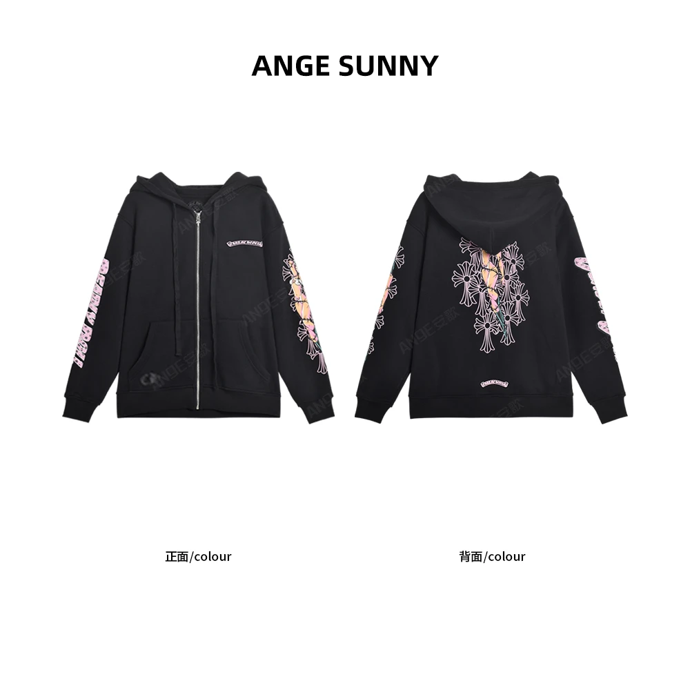 曲阳 ANGE SUNNY【漫画少女拉链卫衣】连帽花臂梵文印花外套