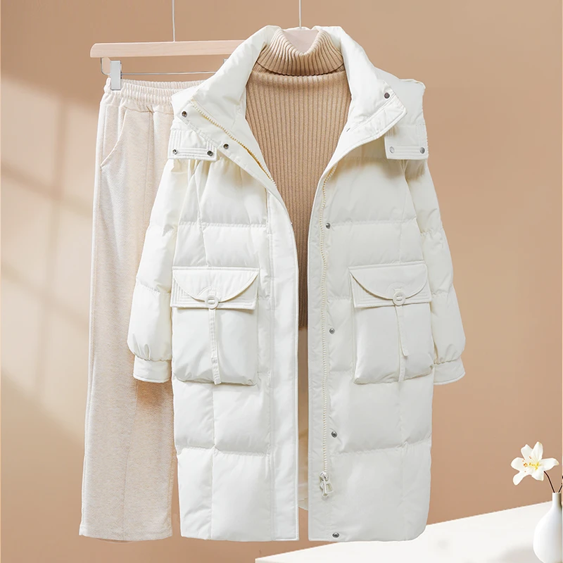 2024年新款秋冬90绒羽绒服连帽质感中长款外套保暖冬修身加厚冬季