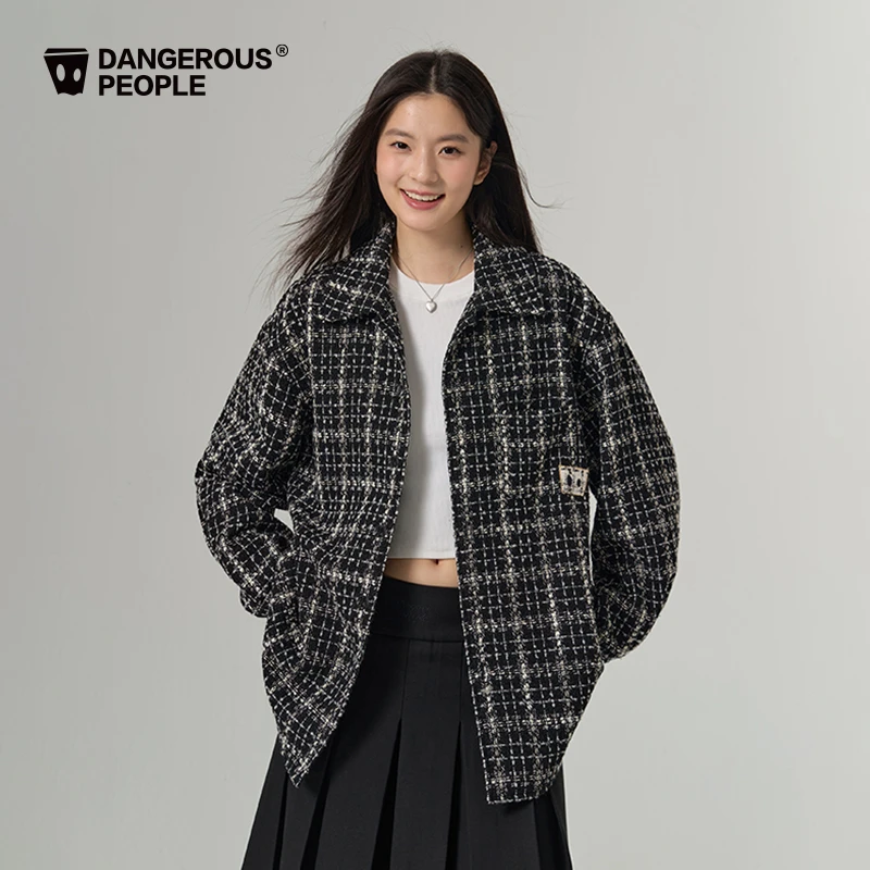 Dangerouspeople薛之谦dsp格子贴布绣花衬衫潮牌小香风百搭外套