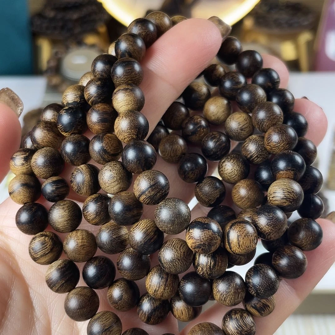沉香手串越南芽庄老白棋玉化老料瘤疤虎斑0.8×108