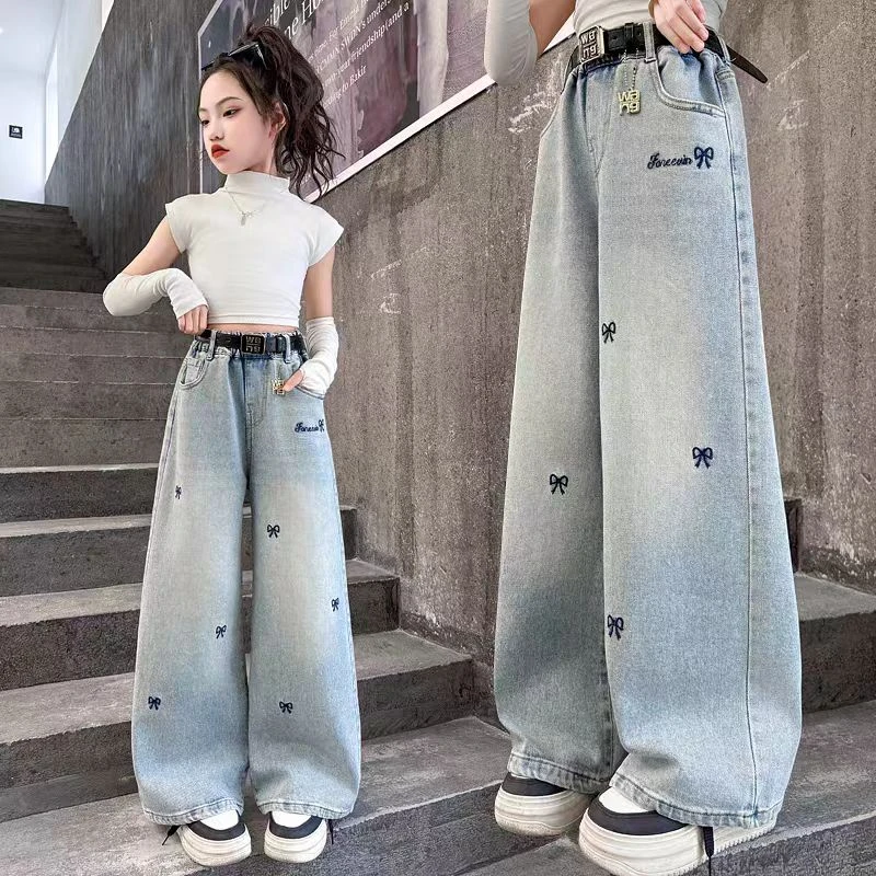 女童牛仔裤春秋女孩时髦洋气阔腿裤大童春天百搭宽松春季儿童裤子