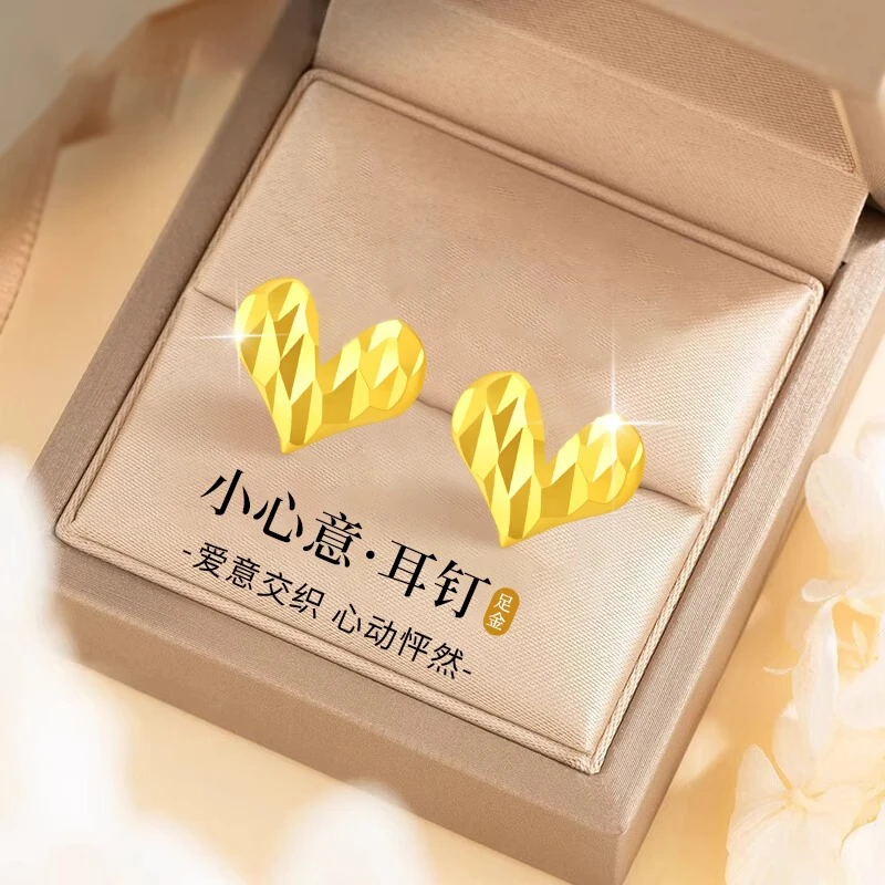 黄金一克纯金小耳钉生日礼物水贝珠宝999足金耳钉1g女款足金耳环