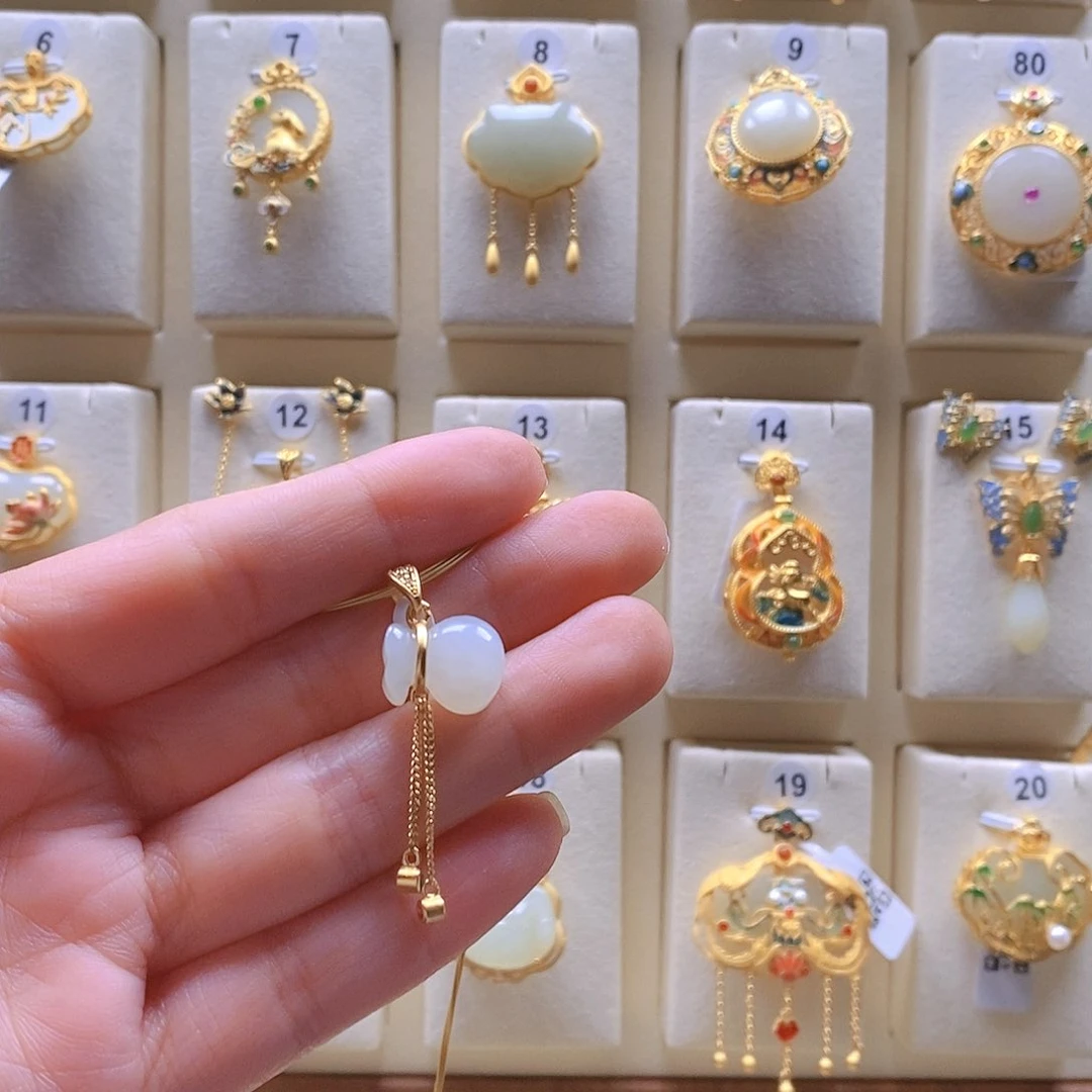 和田玉颈饰银S925镶嵌