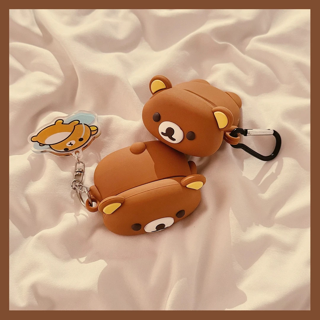 卡通棕色轻松小熊AirPodsPro1/2苹果4代/3代无线蓝牙耳机套硅胶女