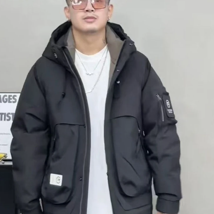 25863黑白*#【老街工地】冬季户外工装连帽情侣休闲外套