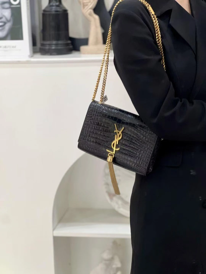 99新 YSL/圣罗兰 ysl 流苏小号黑金鳄压斜挎包/严选