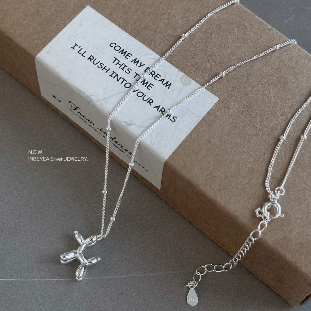 坠链均925银 气球狗项链 隔珠链41+5cm  32551