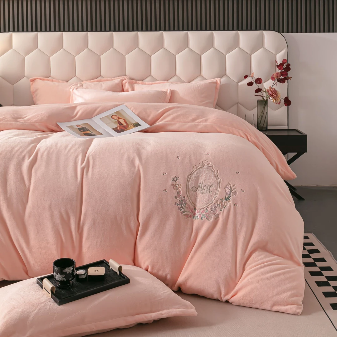 【实体高定款】冬季加厚款超暖暖法式刺绣款牛奶绒四件套 梦露