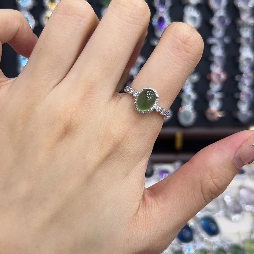 岫玉银S925镶嵌戒指