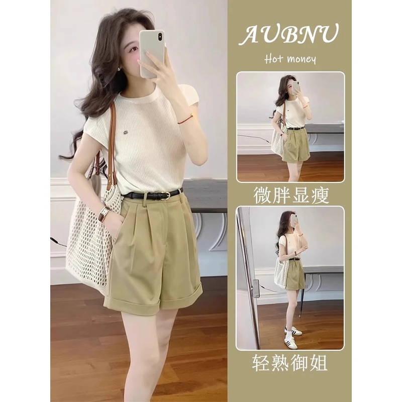 2025夏季新款气质穿搭一整套微胖显瘦遮肉上衣短袖高级感短裤套装