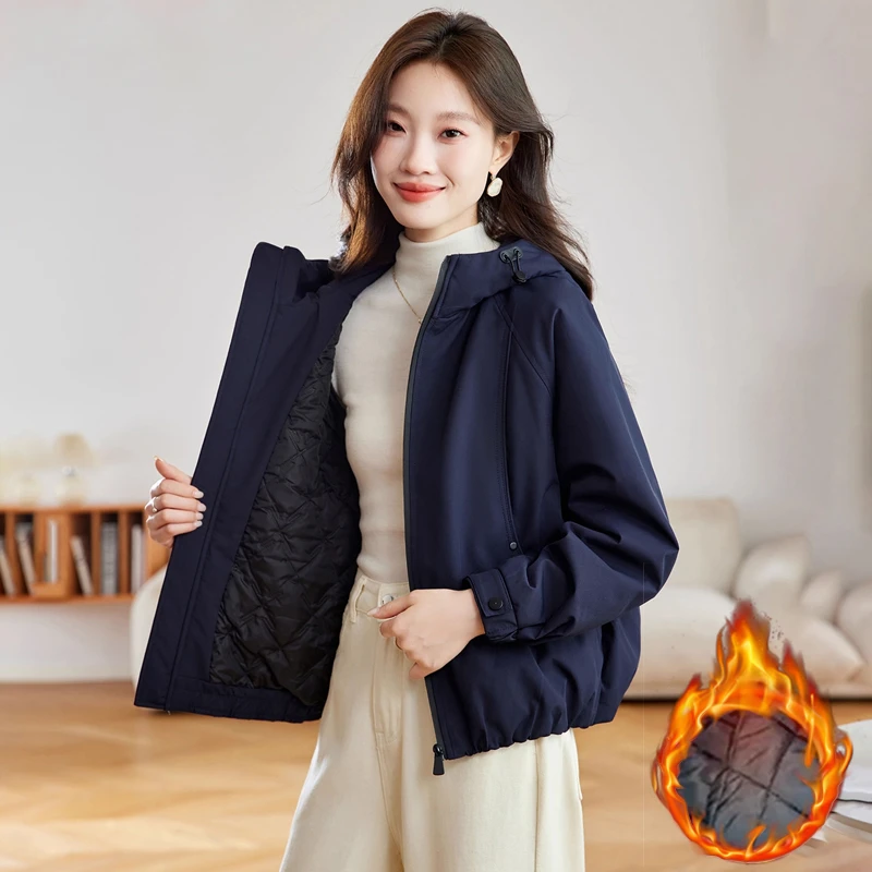 休闲连帽夹棉加厚短外套女2025冬季新款小个子宽松显瘦轻薄小棉衣