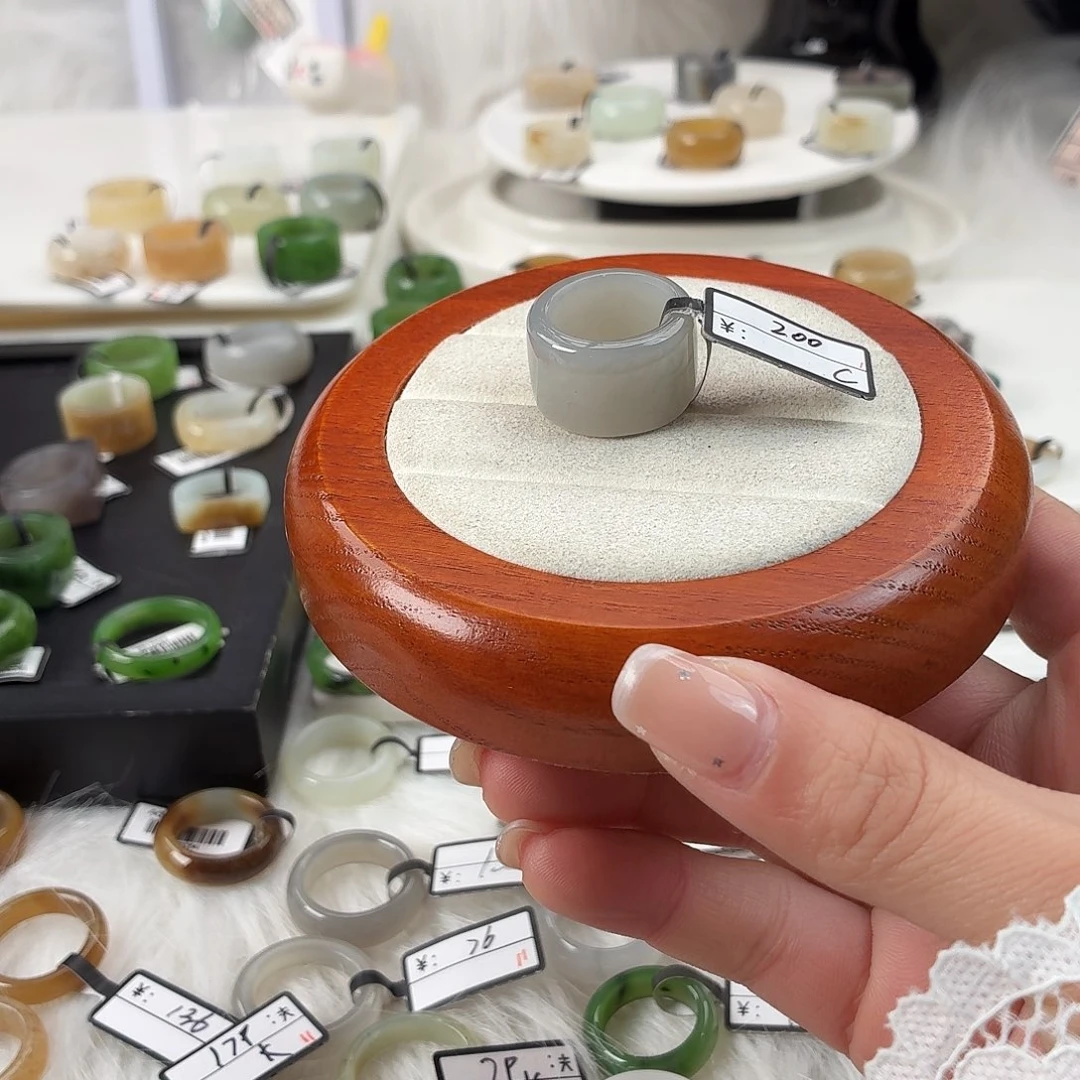 和田玉未镶嵌戒指Q58烟灰圆切内径16.3