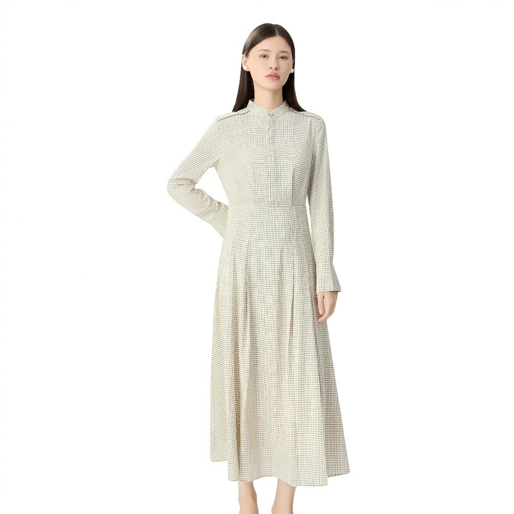 哥弟时尚立领长款优雅法式修身显瘦纯秋春秋女士连衣裙1500561