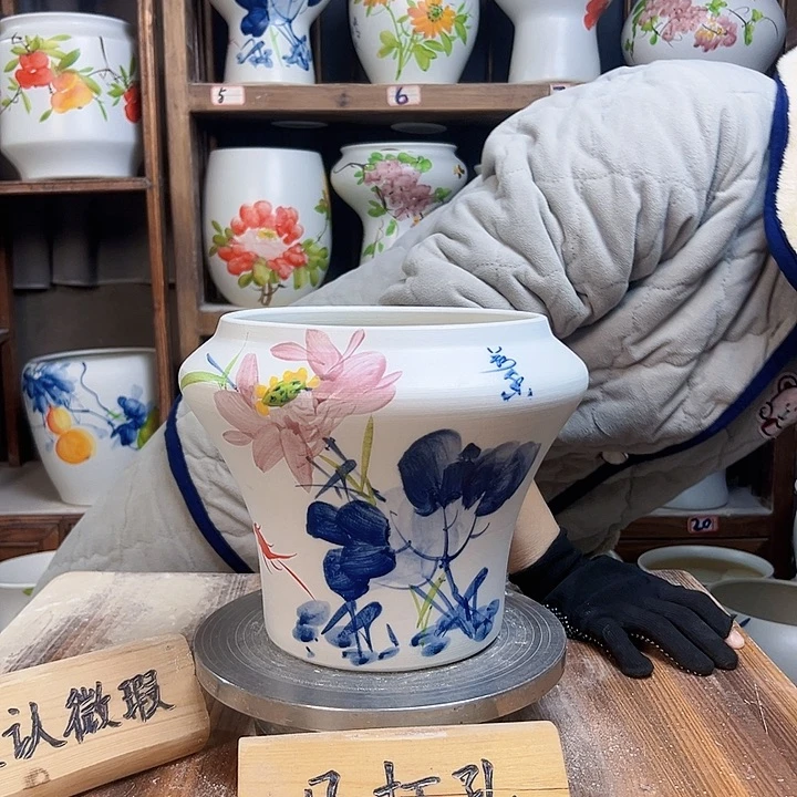 摆件高20口18.5青花荷花新款陶瓷陶瓷