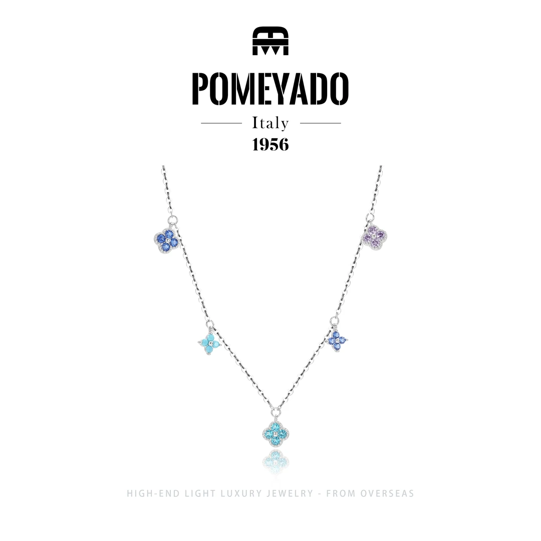 坠链均925银【西西里漫花】Pomeyad彩色四叶项链F4975