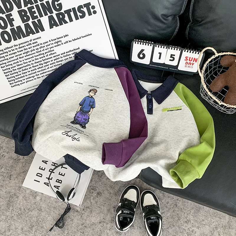 2025秋季男童女童韩版衬衫领POLO休闲卫衣儿童翻领宽松卫衣9414