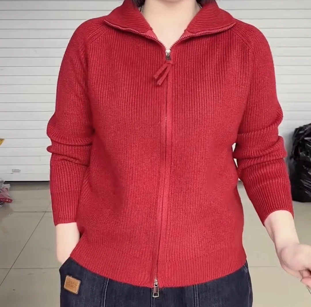 新年立领拉链毛衣2024外套秋冬加厚新款宽松针织翻领开衫慵懒上衣