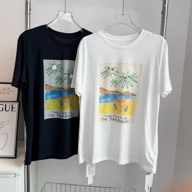 海滩图T恤～圆领雪花棉无感印花沙滩度假宽松舒适短袖休闲时尚43