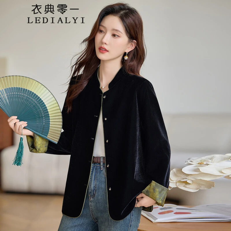 双面穿丝绒新中式外套2025新款今年流行爆款春秋巨好看的早秋上衣