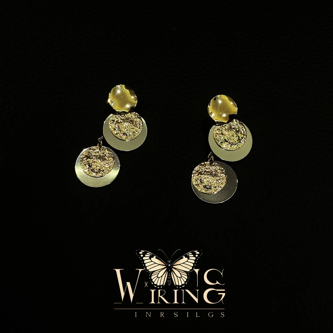 铜合金耳饰 王大嘴原创 “金银圆片”气质款金银褶皱原片耳钉A418