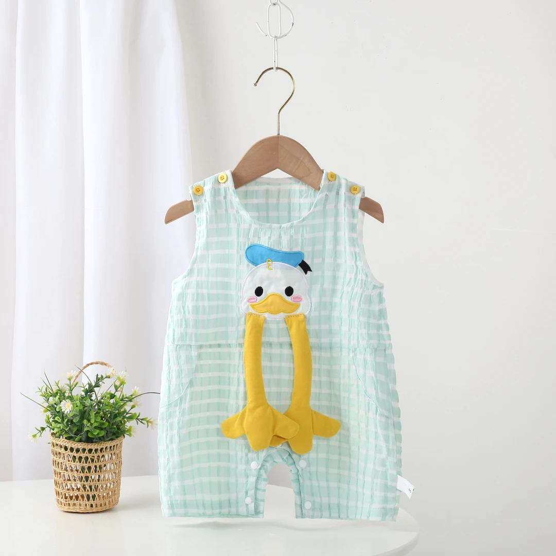 婴儿夏季薄款无袖连体衣男女宝宝可爱超萌爬爬服满月百天生日外穿
