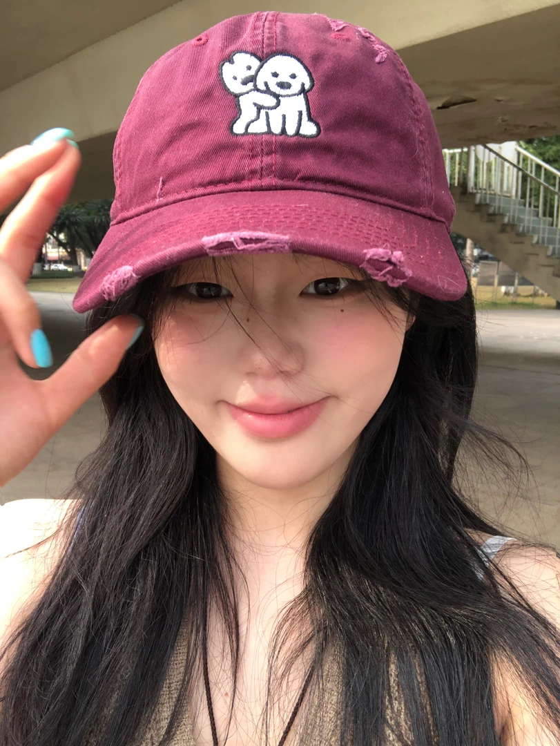 韩范可爱小狗破洞棒球帽子女春夏天百搭ins卡通鸭舌帽夏季情侣潮