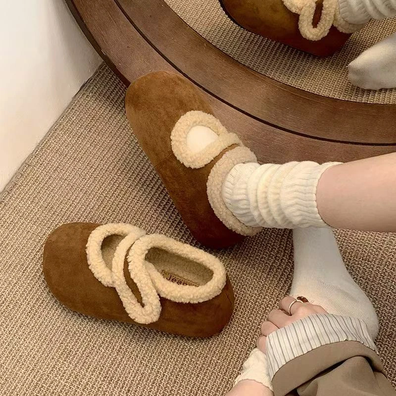 C3133复古法式加绒内增高博肯毛毛鞋