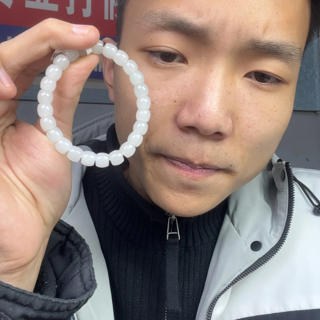 和田玉手链未镶嵌多样性野牛沟羊脂玉直切珠卡8货头