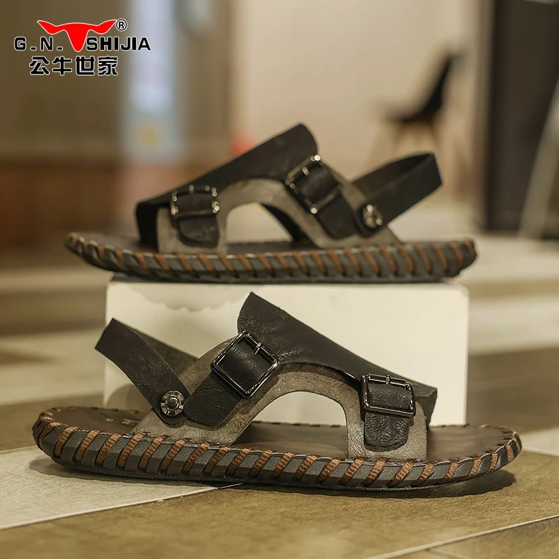 公牛世家凉鞋男2025新款夏季外穿休闲可下水防滑耐磨一字沙滩拖鞋