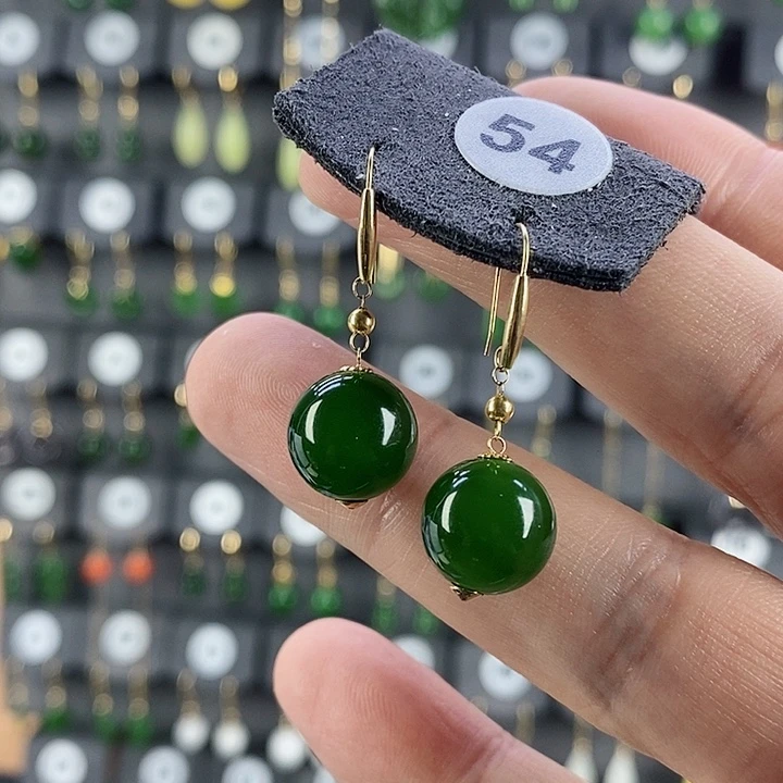 和田玉耳饰18K金镶嵌