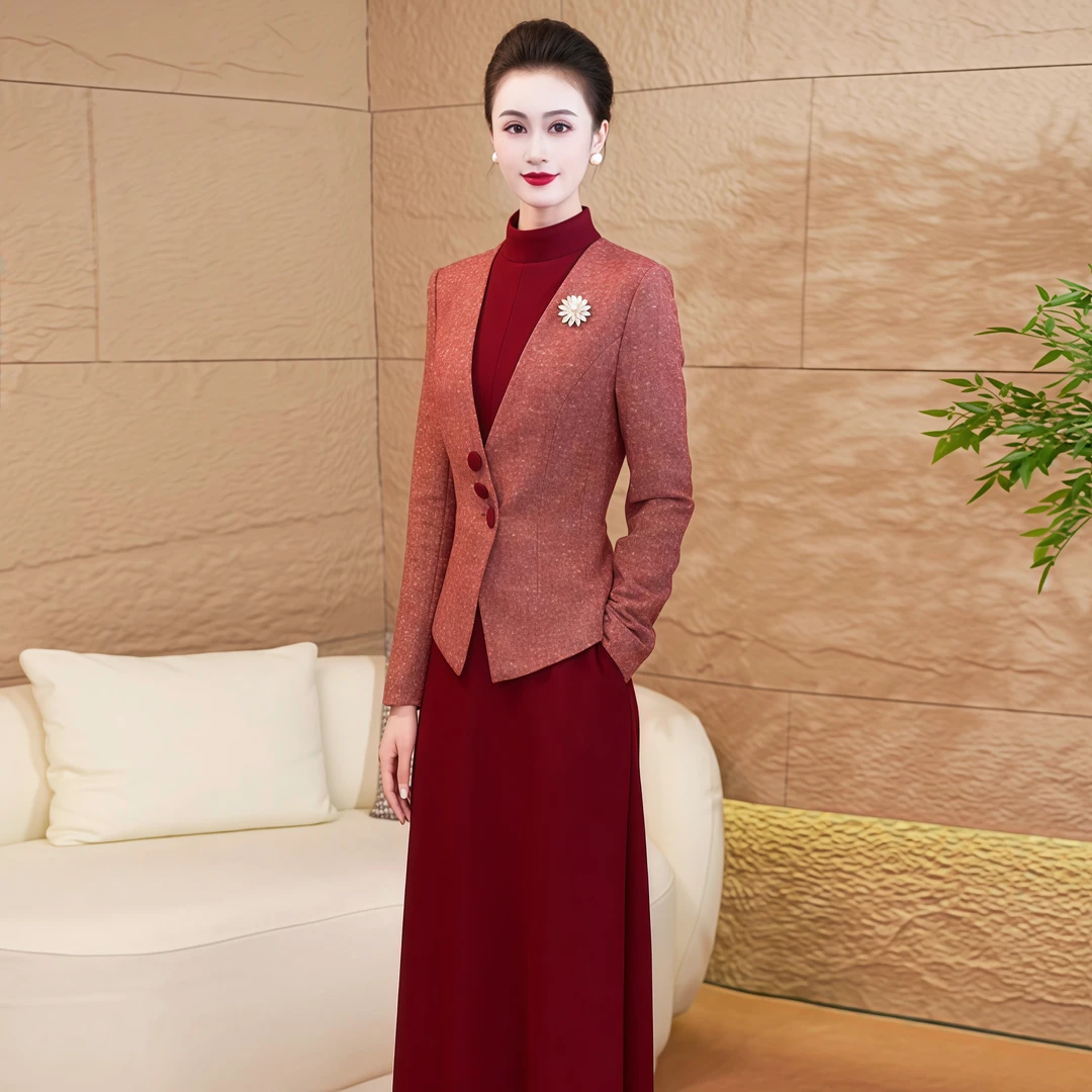 酒红色气质女连衣裙2025年秋季新款气质优雅显瘦巨好看的长袖裙52