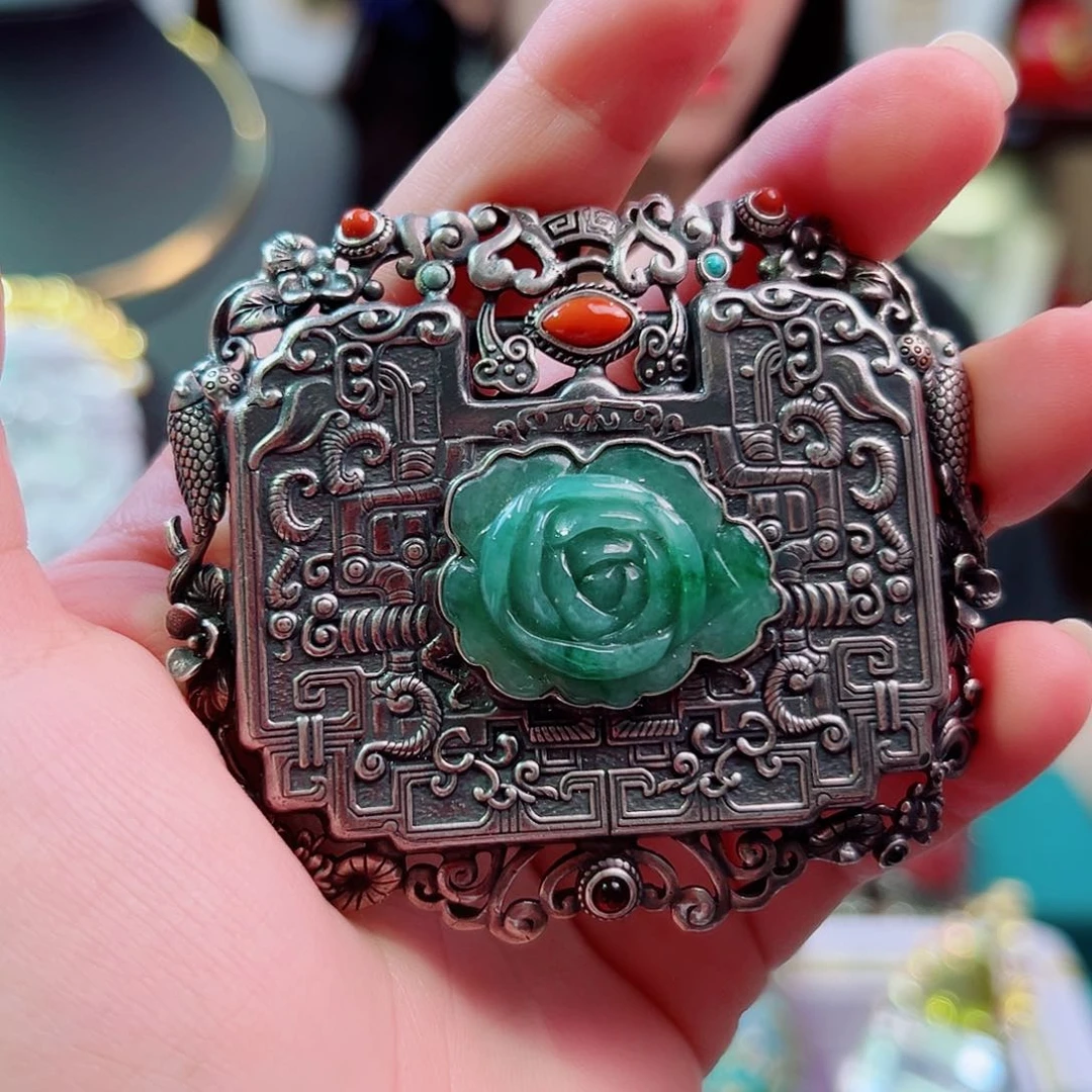 颈饰翡翠银S925镶嵌国风