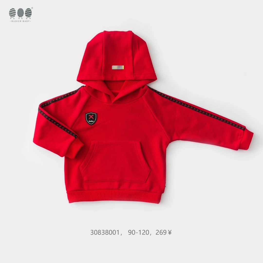 30838001男中性卫衣秋季长袖春季春秋女童宝宝红色上衣加绒