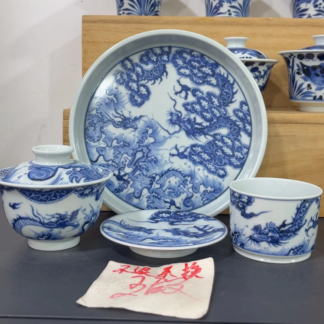 手绘仿元苍龙教子四件套