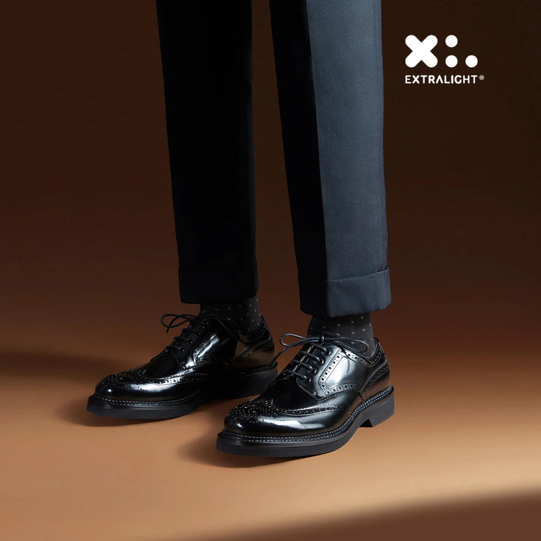 ThomWills固特异手工皮鞋男真皮厚底德比鞋男商务正装布洛克皮鞋