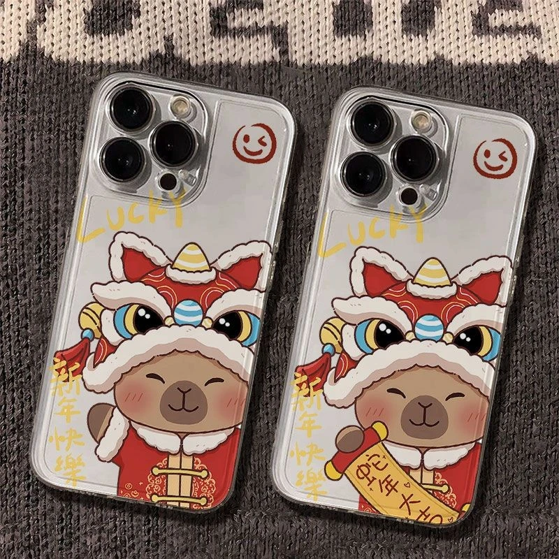 蛇年大吉水豚太空手机壳适用于苹果16透明iphone14保护壳1512pro