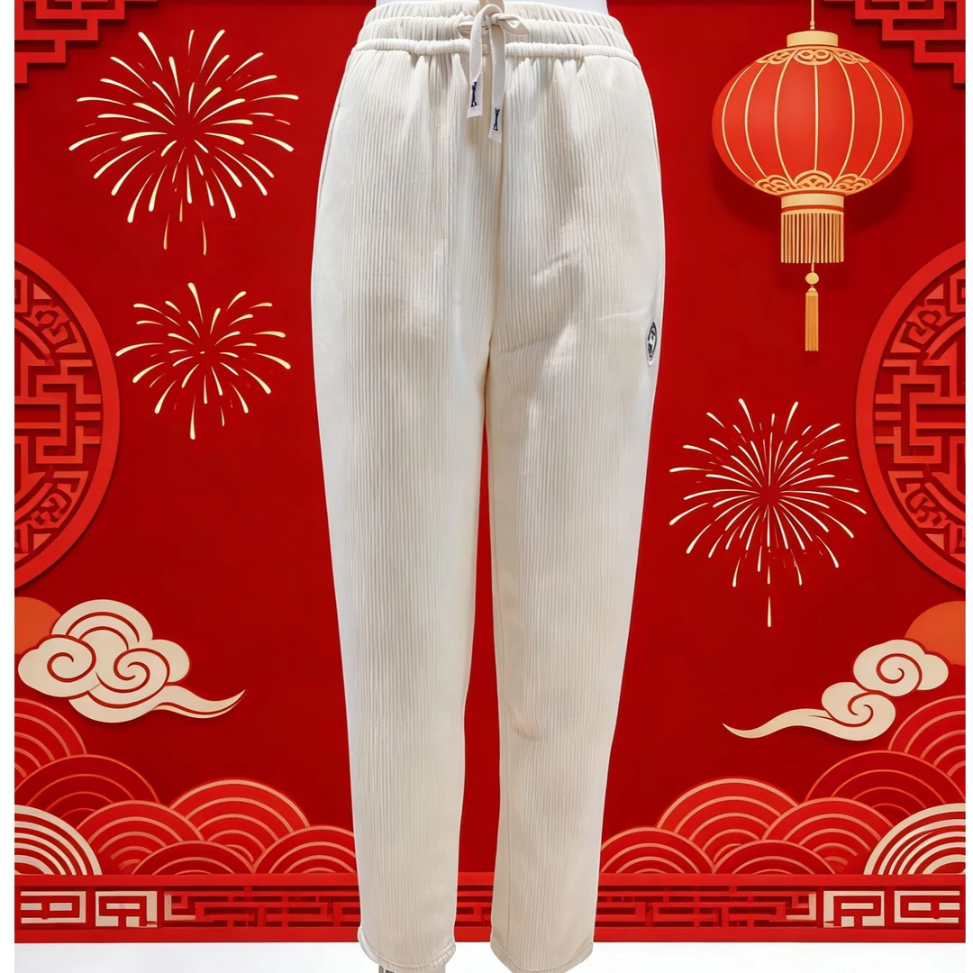 2202女款秋冬高腰宽松显瘦百搭加绒小脚裤白色黄色时尚休闲洋气