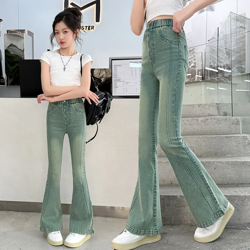 女童牛仔裤春夏韩版修身弹力喇叭裤春款大童春季时髦洋气儿童裤子