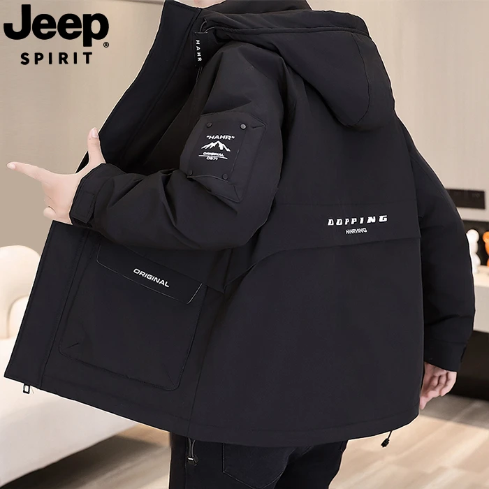 JEEPSPIRIT吉普冬季工装羽绒服男士2025新款保暖字母百搭连帽外套