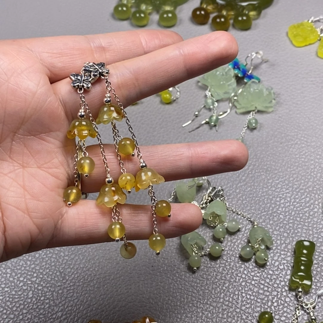 蛇纹石玉银S925镶嵌挂件耳饰耳环项链