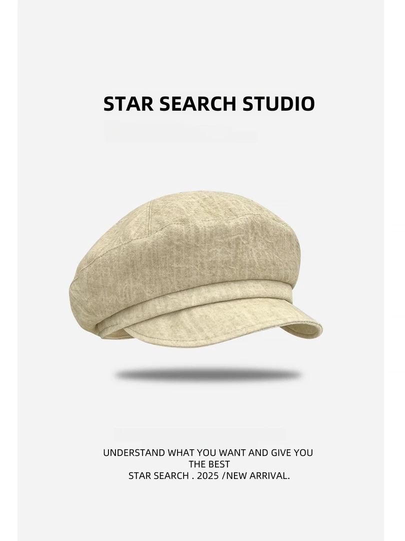 韩系棉麻贝雷帽子女夏季休闲百搭透气显脸小氛围感画家帽报童帽潮