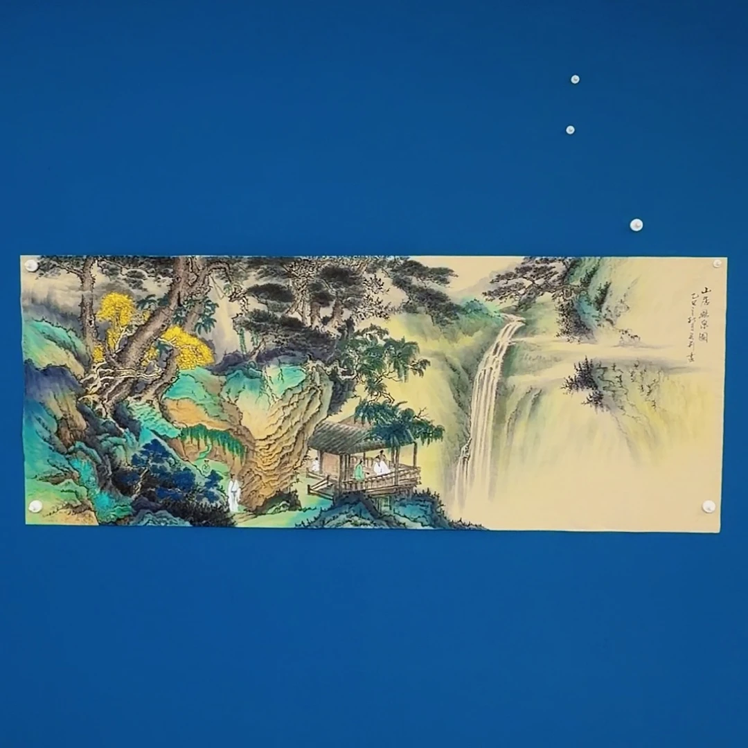 国画仿古六尺山居听泉图