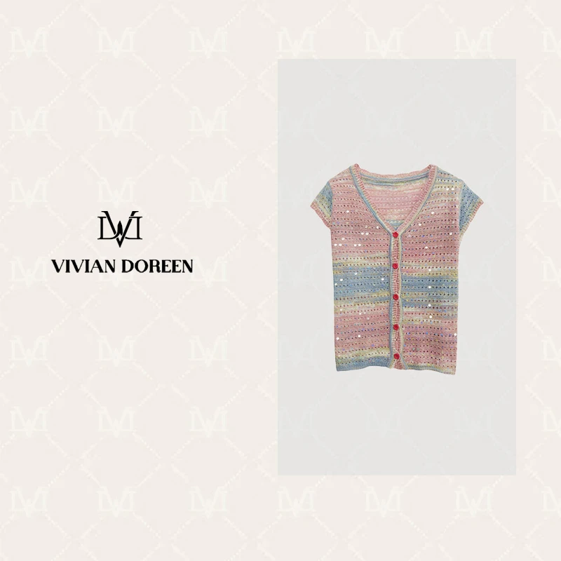 【OMi专属】休闲百搭亮片渐变V领纽扣针织开衫msl388