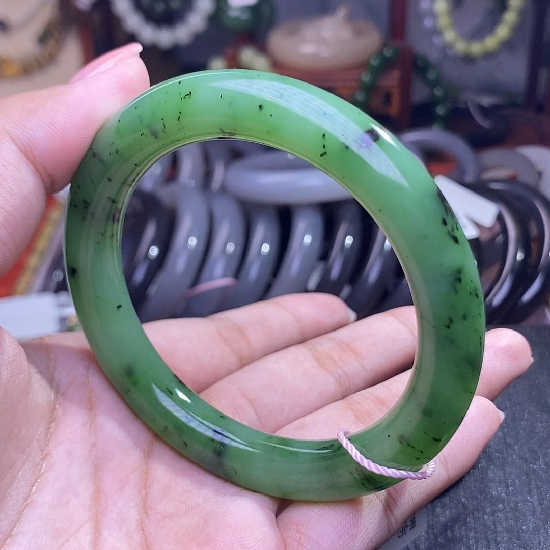 和田玉碧玉果绿57.4乌兰海手镯老矿料未镶嵌