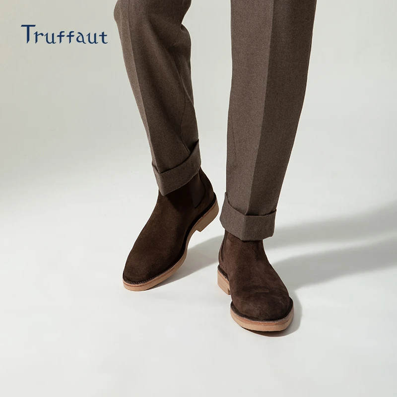 Truffaut切尔西靴男英伦风翻毛皮男士靴百搭休闲真皮马丁靴短靴