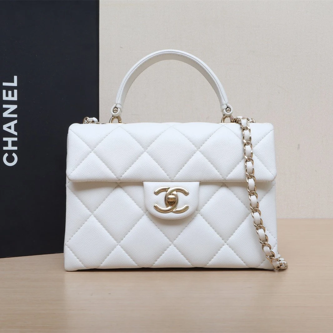 95新 Chanel/香奈儿 【双双活动】24P kelly盒子包白色芯片