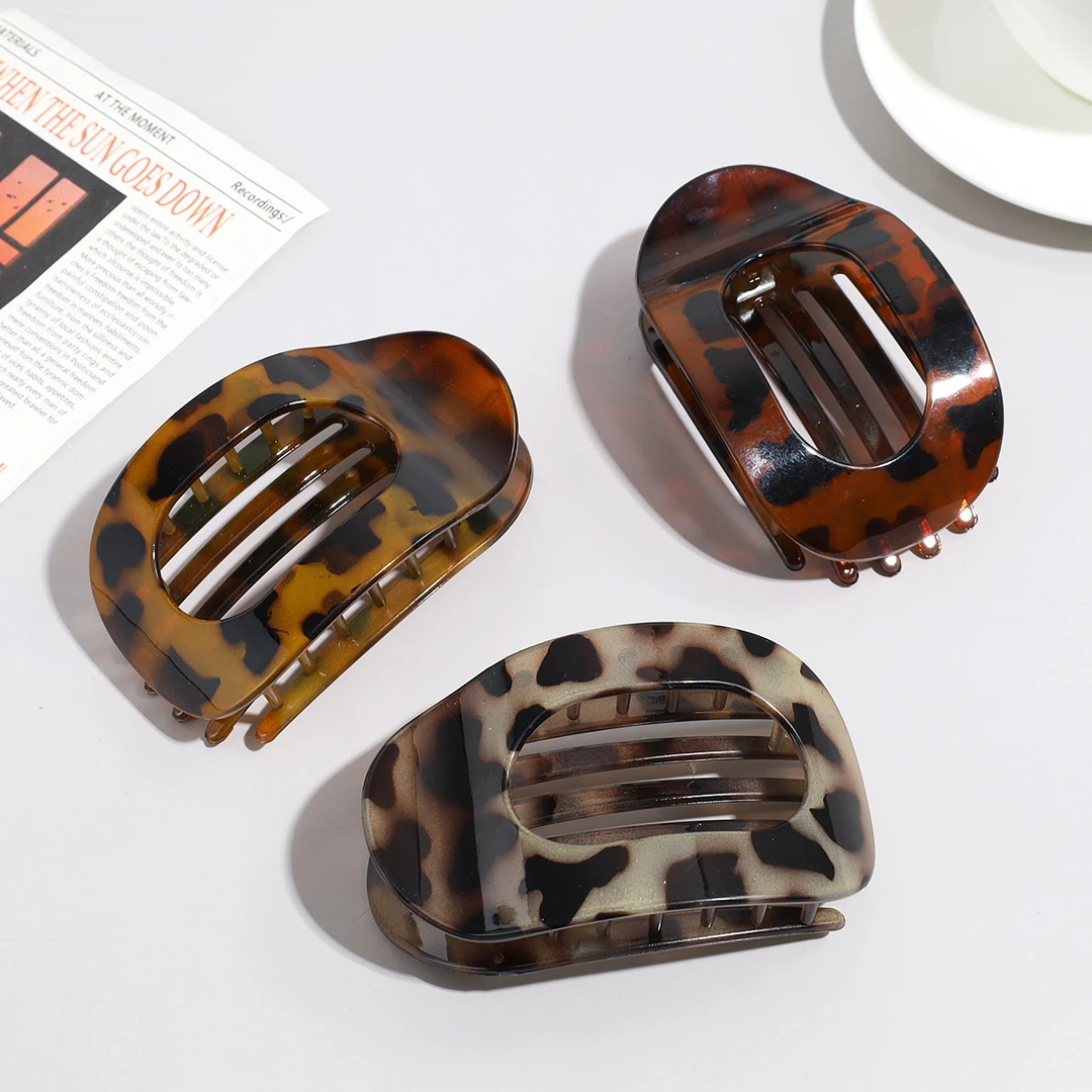 个性时尚豹纹抓夹百搭扁平鸭嘴发夹弧形盘发夹子发饰小众韩式头饰